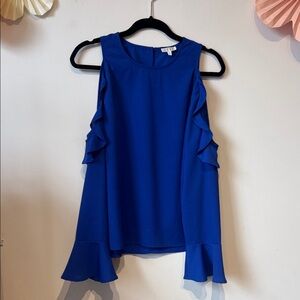 TCEC Blue Ruffle Blouse LARGE